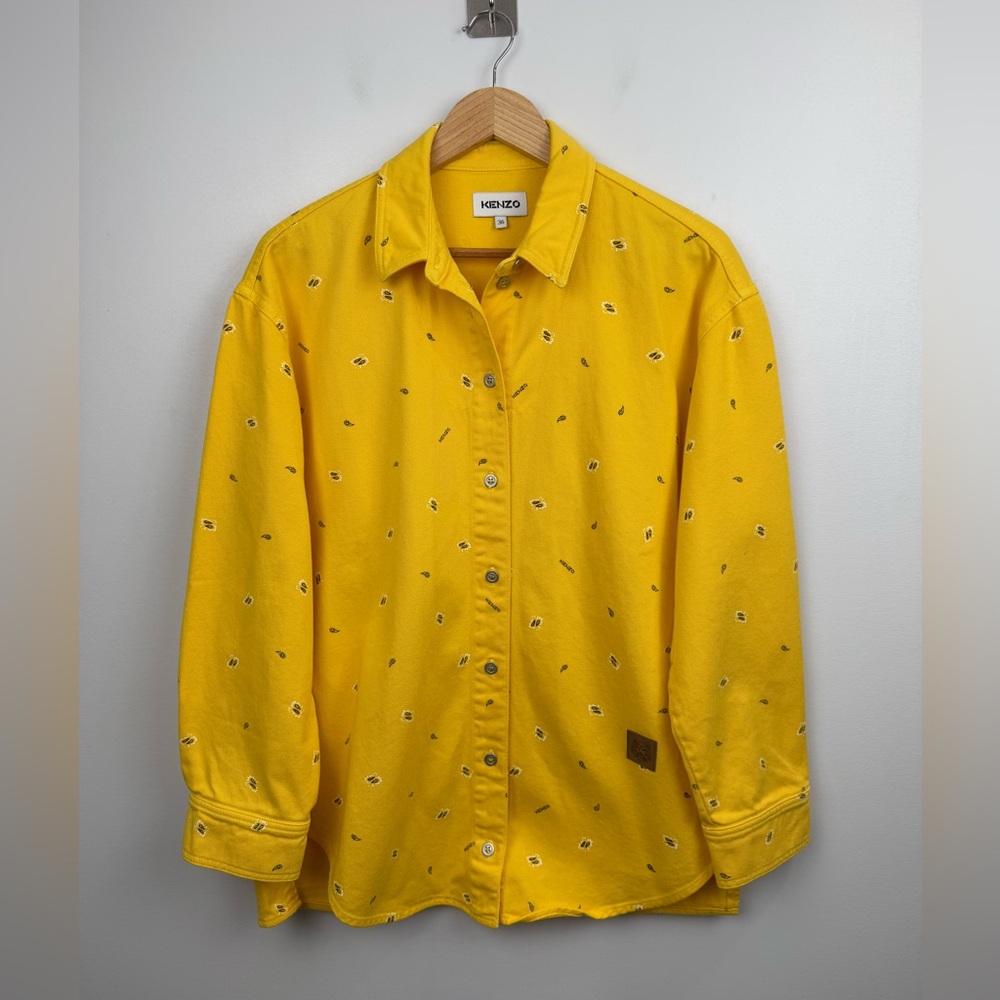 Kenzo Women Yellow Bandana Button Down Shirt Shacket Size 36 XS